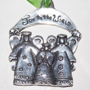 Joy to the World Pewter Angels Christmas Ornament 2004 Basic Spirit 3.75"